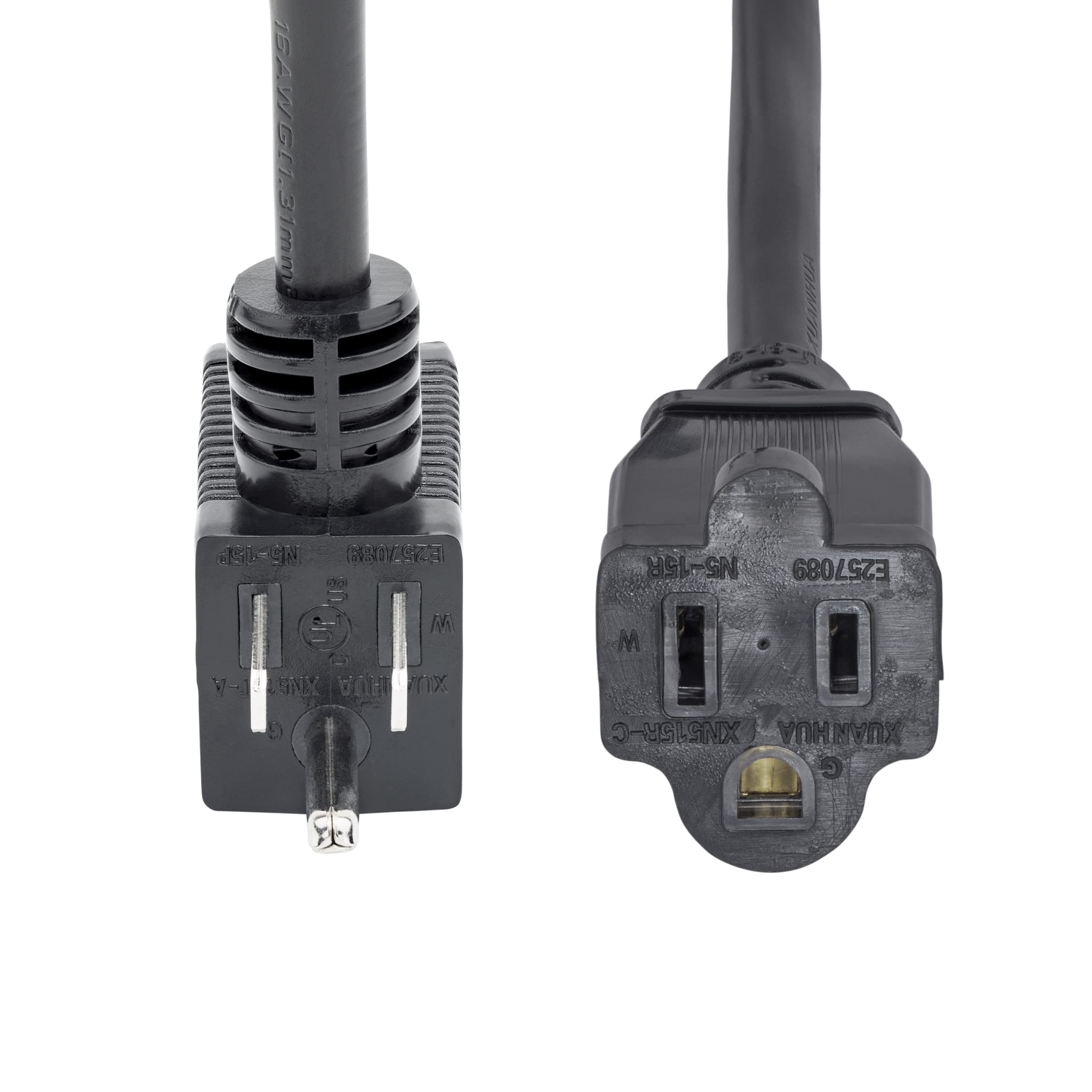 StarTech.com 1ft (0.3m) Short Extension Cord, NEMA 5-15P/R to NEMA 5-15R, 13A 125V, 16AWG, Outlet Saver Power Extension Cord with Extra Passthrough Outlet, AC Extension Cable, UL Listed (PAC102)