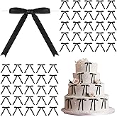Riceshoot 100 Pcs Twist Tie Bows for Cake 3 x 4.3 Inch Satin Ribbon Bulk Pre Made Bows for Wrapping Gift Treat Bags DIY Craft Valentine Wedding Baby Shower Birthday Party Decor(Black)
