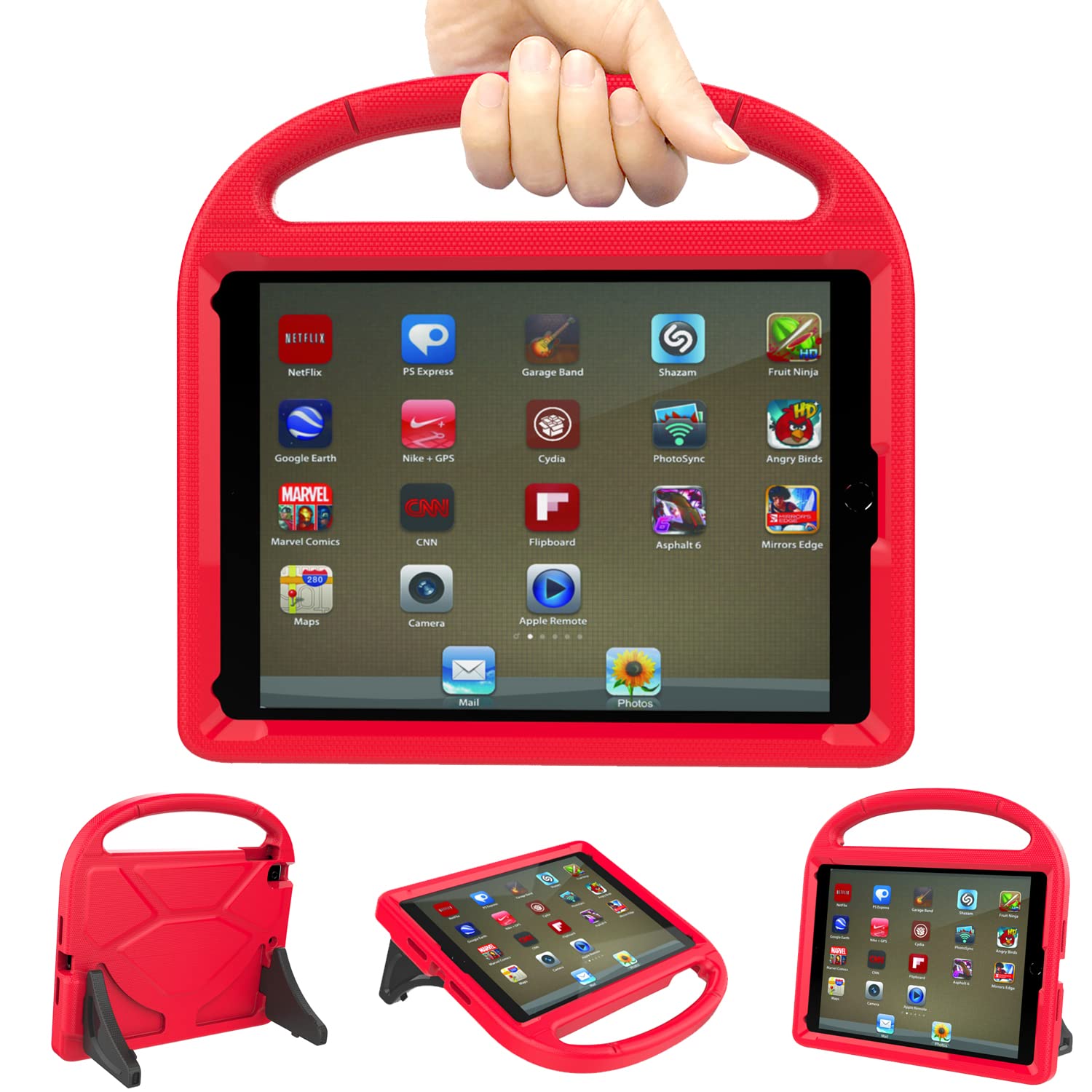 TrendGate Case for iPad 9.7 Inch - Shockproof Kids Cover with Handle and Kickstand for iPad Air/Air 2/Pro 9.7 Inch - Red