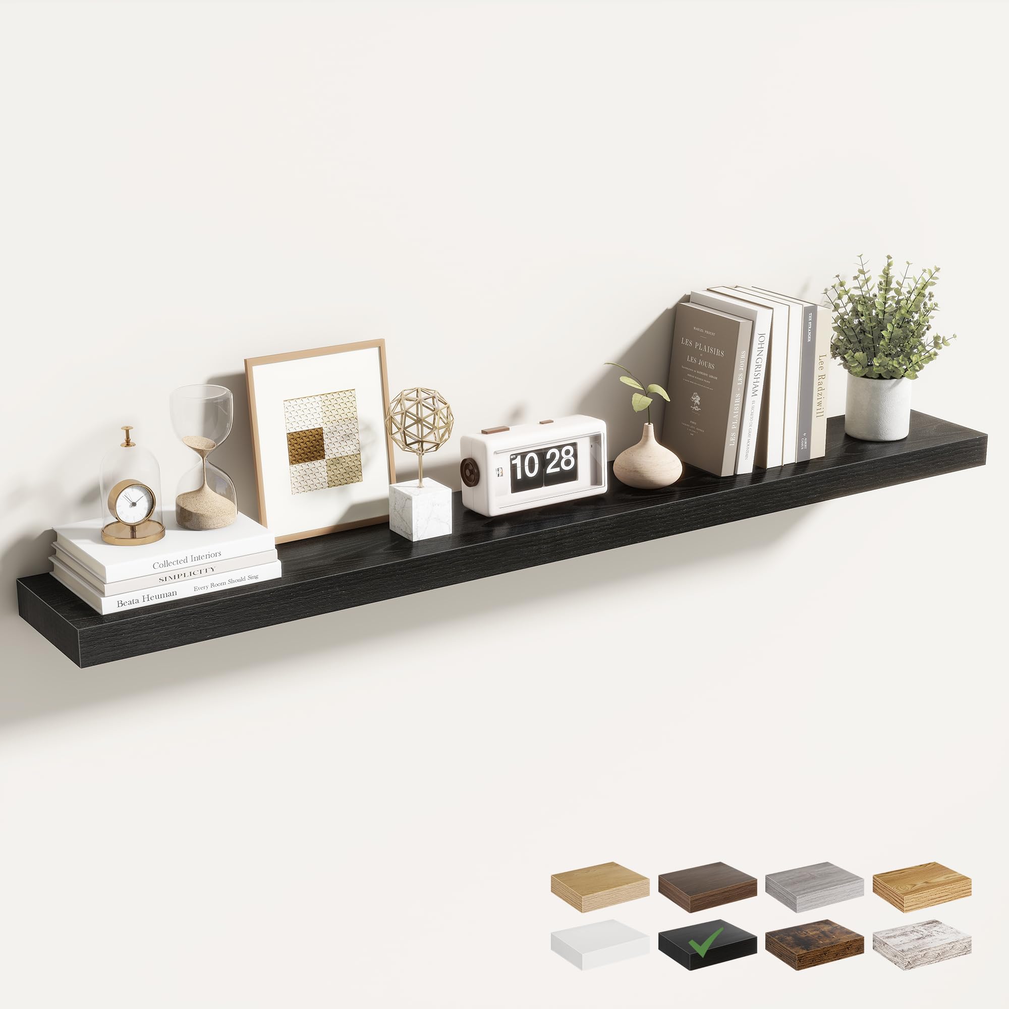 Acovy 48 Inch Floating Shelves for Wall 1 Pack, 48" Wall Shelves for Books, Storage, Decor, Wall Mounted Floating Shelf with Invisible Brackets for Kitchen, Living Room, Black