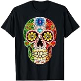 Dia de Muertos Cinco de Mayo Sugar Skull Mexican Flag T-Shirt