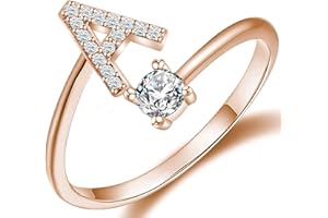 Haoze Initial Letter Ring for Women Girls Gold Stackable Alphabet Rings with Initial Adjustable Crystal Inlaid Initial Rings Bridesmaid Gift