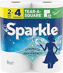Sparkle Tear-A-Square Paper Towels, 2 Double Rolls (220 Sheets Total) - Strong 2-Ply Towels for Kitchen Cleanup and Everyday 