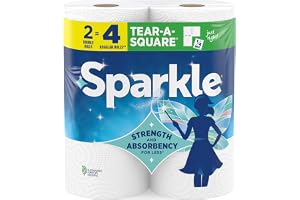 Sparkle Tear-A-Square Paper Towels, 2 Double Rolls (220 Sheets Total) - Strong 2-Ply Towels for Kitchen Cleanup and Everyday Messes