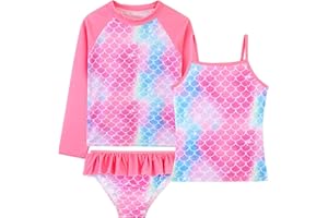 DAXIANG Girls Rash Guard Swimsuit Long Sleeve Swim Shirt 3 Piece Tankini Bathing Suit with Bottom for Kid Toddler 3-12 Years