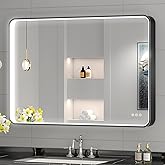 Oerbasz LED Mirror for Bathroom 40X28 Inch Black Framed with Anti-Fog, Stepless Dimmable, Front Lit, LED Bathroom Vanity Mirr