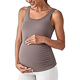 G4Free BareFeel Built in Bra Maternity Tank Tops with Removable Pads Ruched Sleeveless Stretchy Pregnancy Yoga Workout Shirts