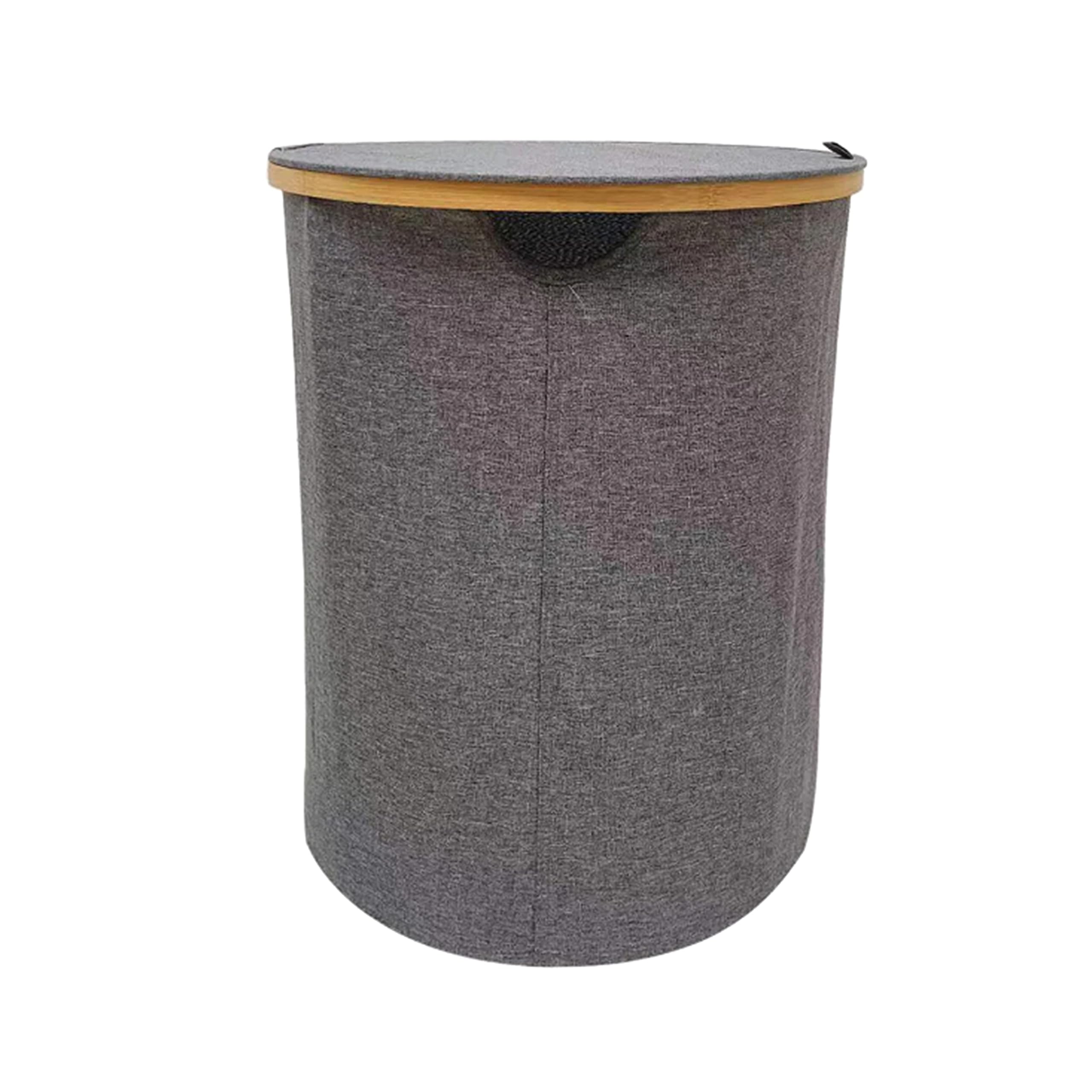 AMOS Laundry Basket Bin with Lid, 100L Grey Round Washing Basket, Foldable with Removable Inner Bag, Water-Resistant for Bedroom & Laundry Room