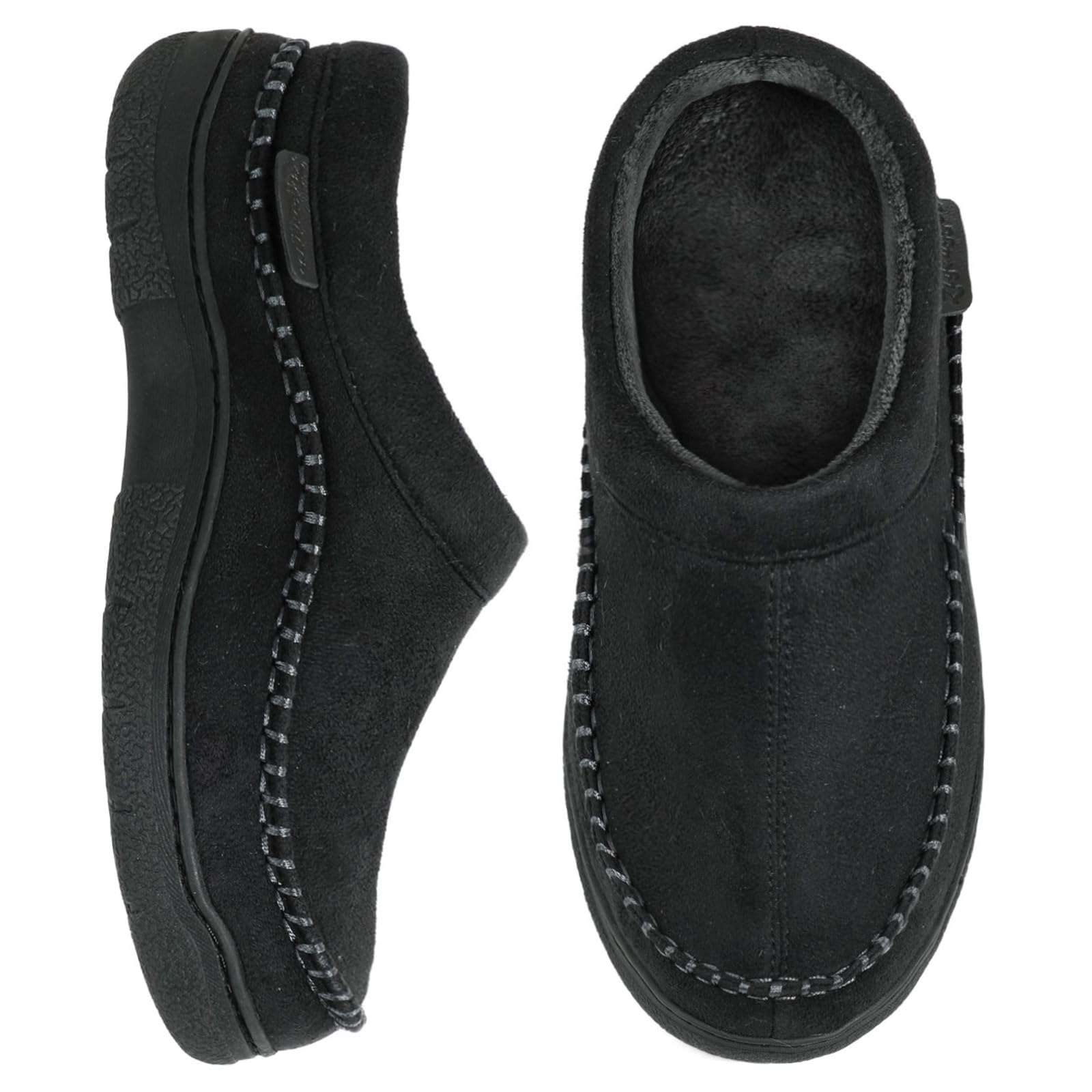 Photo 1 of Zigzagger Men's Slip On Moccasin Slippers, Indoor/Outdoor Warm Fuzzy Comfy House Shoes, Fluffy Wide Loafer Slippers,Jet Black, 9-10 D(M) US