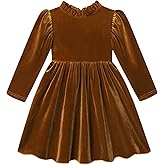 Luckrizyy Toddler Girls Velvet Dress Puff Long Sleeve Lace Collar Halloween Party Dresses Baby Fall Winter Clothes 2-7T