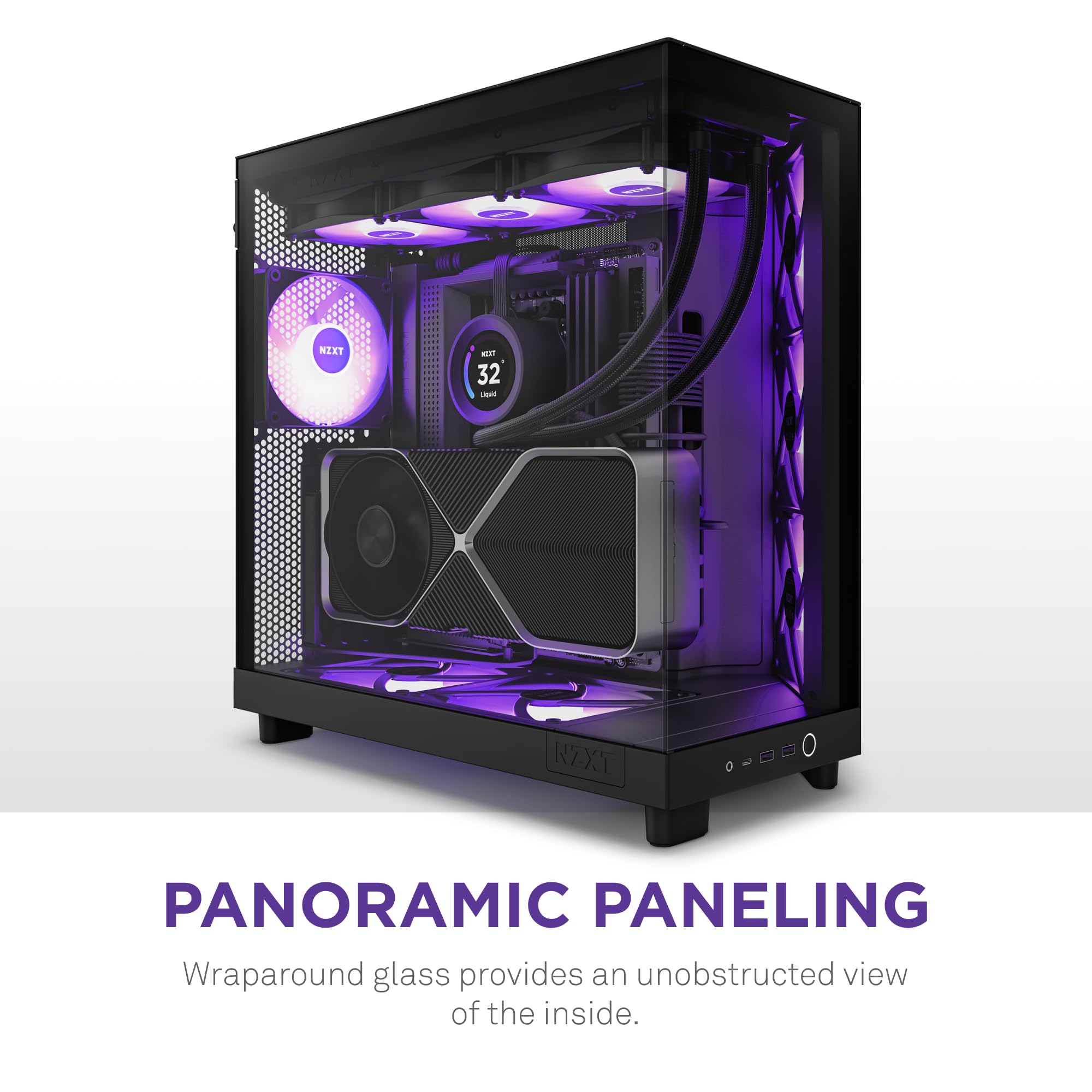 Nzxt H6 Flow Rgb Pc Case Showing Dual-Chamber Interior Layout And Cable Management