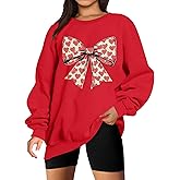 KIMSOONG Valentines Day Love Heart Sweatshirt Women Bow Graphic Long Sleeve Shirt Casual Valentines Gifts Pullover Tops