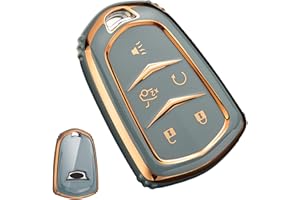 Cacacar for Cadillac Key Fob Cover, Premium Soft TPU Full Protection Key Fob Case for Cadillac Escalade ATS CTS STS SRX XT5 CT6 Smart Key Cover,Gray