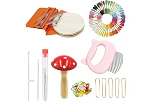 Allazone Small Darning Weaving Loom Darning Loom, 12 Hooks Type Weave Tool Small Weaving Loom Machine with 50 Color Darning Threads for DIY Artful Patterns, Repair Clothes