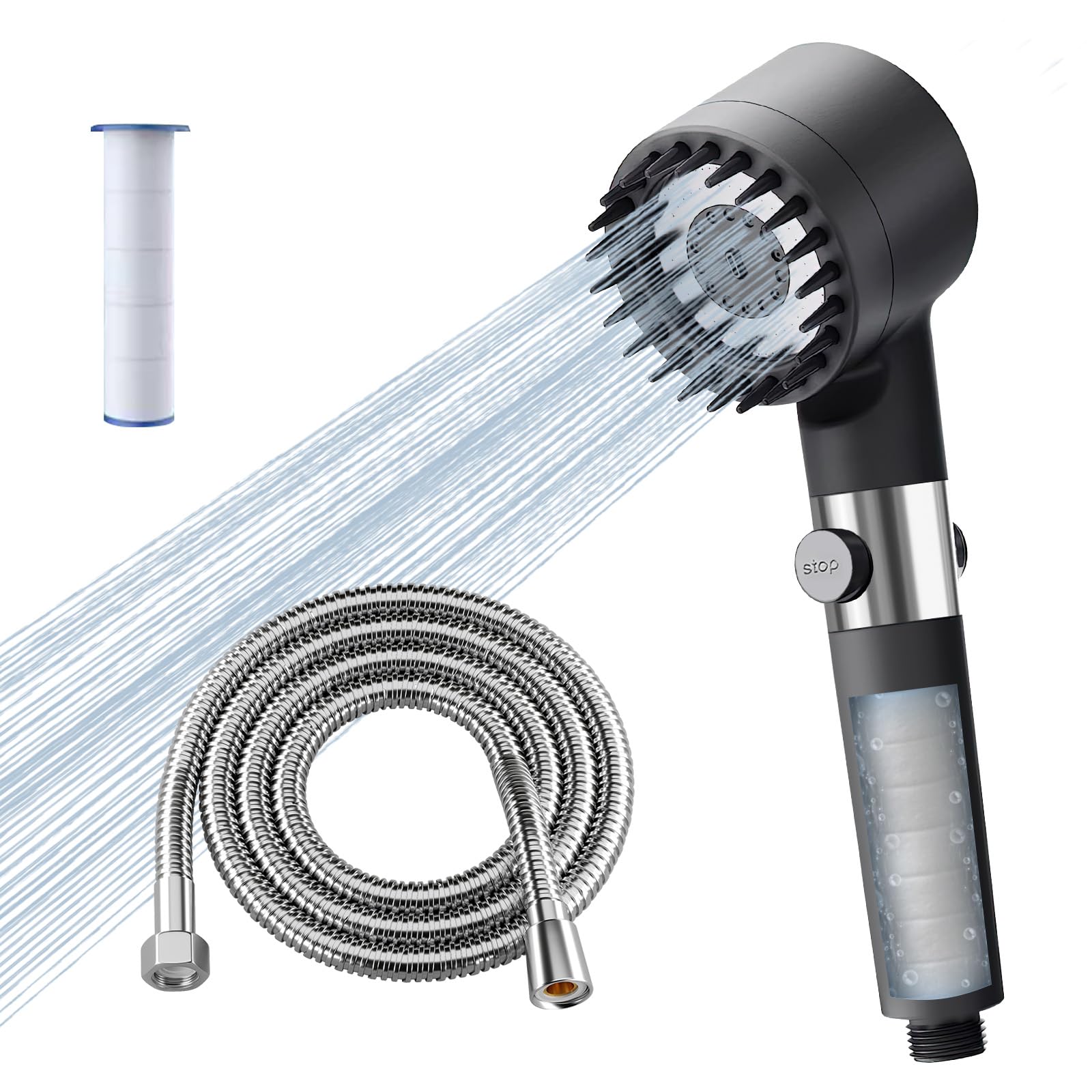 Photo 1 of High Pressure Shower Head with hose, Filtered Shower Heads With Pause Button, RV Handheld Showerhead with ON/OFF Switch (with hose)