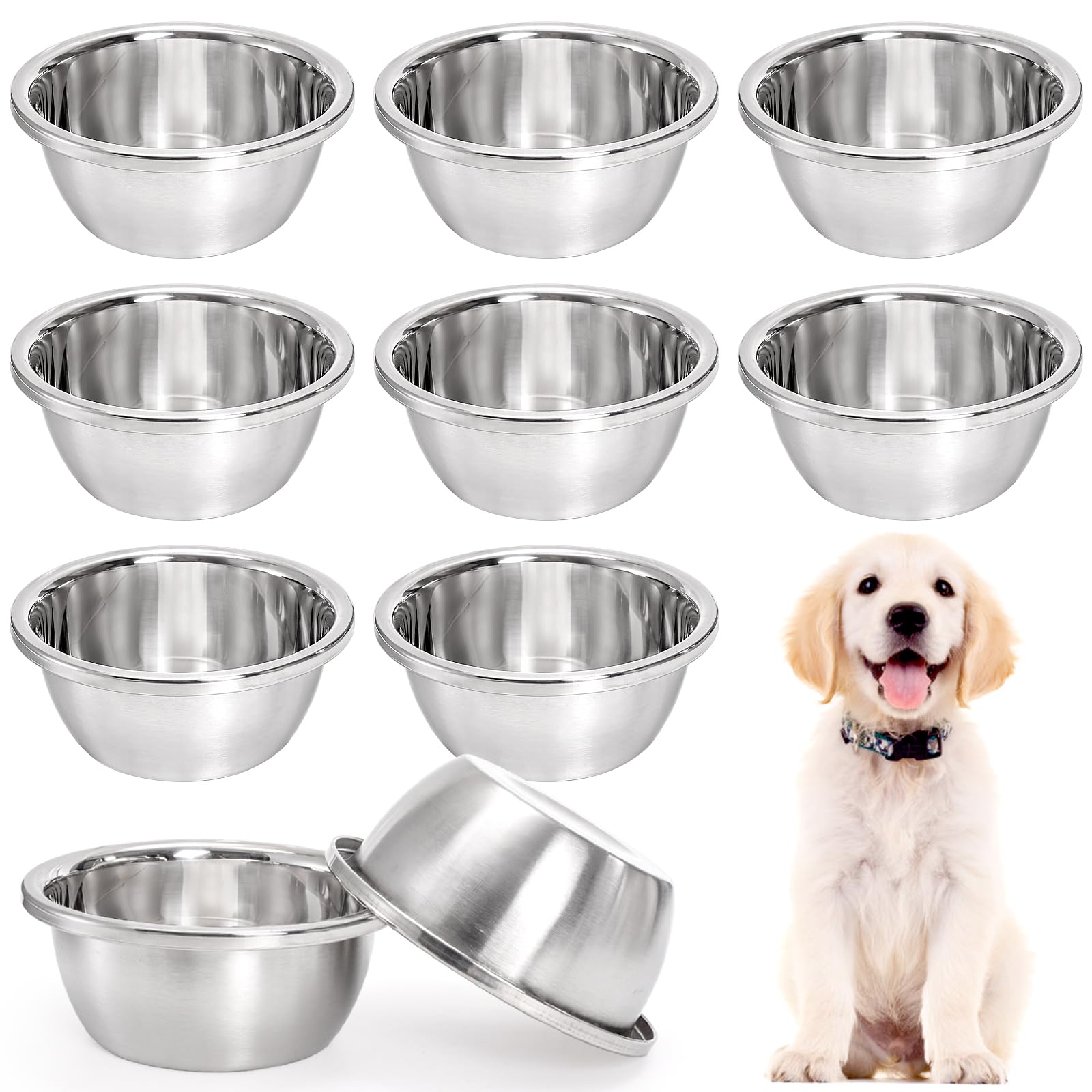 Photo 1 of WRINGKIT 10 Pack 7 Cup Stainless Steel Dog and Cat Bowls, 8" Diameter Metal Dog Bowl, Durable Thickened Pet Replacement Bowls for Food and Water Dish, Small Medium Large Dogs, Dishwasher Safe