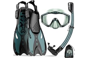 KUYOU Mask Fins Snorkeling Gear for Adults - Wide View Anti-Fog Mask, Full Dry Top Snorkel Gear Set