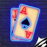 Poker Neon Sign for Wall Decor Playing Cards LED Neon Lights Dimmable Casino Neon Lights up Sign for Game Room, Bar, Man Cave, Bedroom, Casino Party Decorations Gift