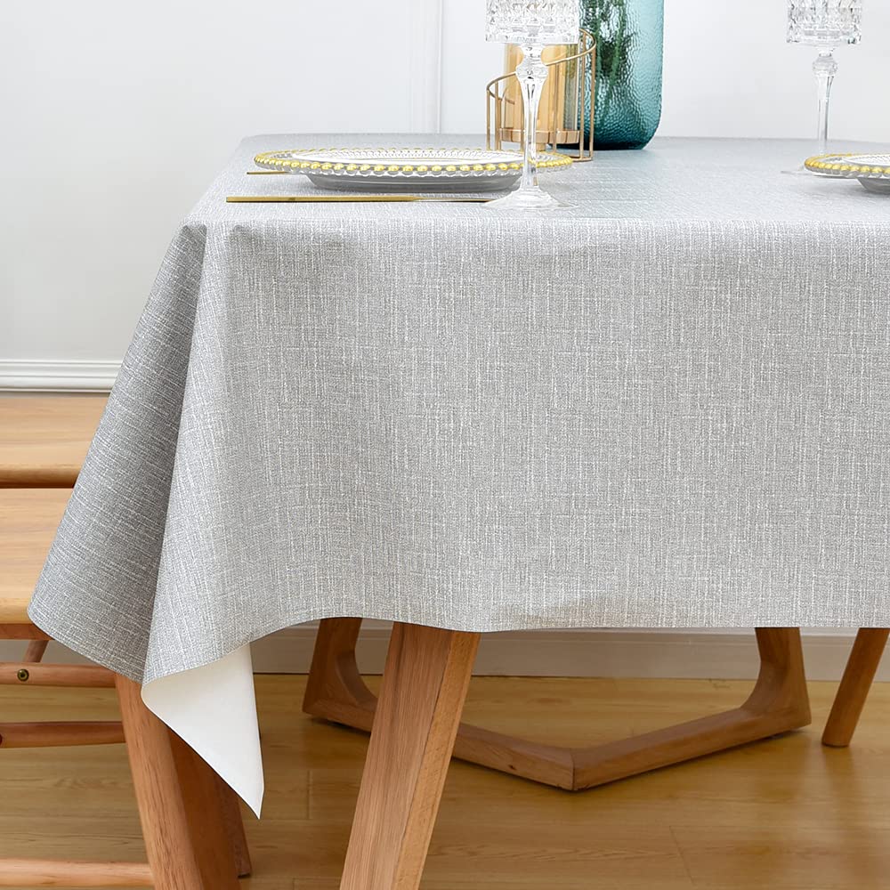 Yofori Table Cloth Wipe Clean Grey Wipeable Tablecloth PVC Waterproof Table Cover Plastic Table Protecter for Kitchen Outdoor (137x220cm, Grey)