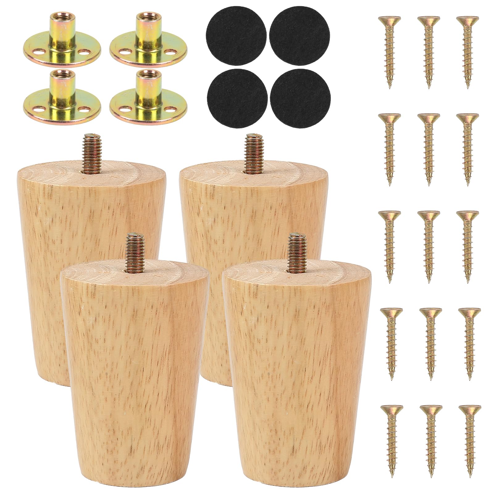 Luabue 3 inch Sofa Legs Set of 4 Wooden Furniture Legs 8cm Solid Wood Ottoman Leg Cabinet Feet Couch Leg Sofa Feet Replacement with Anti-Slip Floor Protection Pad & Screws for Couch TV Stand