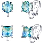 YOQUCOL 2 Pairs 8MM Cubic Zirconia Crystal Clip On Stud Earrings Non Pierced Stud Earrings For Women