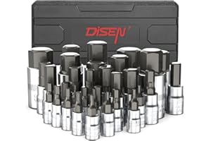 DISEN 32-Piece HEX Bit Socket Set, SAE & Metric Allen Wrench Socket Set with Enhanced Storage Case, Premium Heat Treated Chrome Vanadium Steel & S2 Alloy Steel
