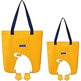 HunnmingRe 2 Pcs Cute Duck Canvas Tote Bags 2 Sizes Silly Goose Canvas Tote Bag Funny Reusable Graphic Anime supplies for Grocery Shopping Lunch Beach
