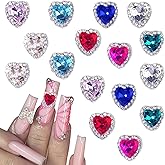 ROFIBUT Heart Nail Charms Colorful Love Metal Alloy Nail Rhinestones 3D Silver Valentine's Day Flat-Back Nail Diamonds Shiny Crystal Nail Gems Nail Jewelry for Women Girls Nail Art Decoration 16Pcs