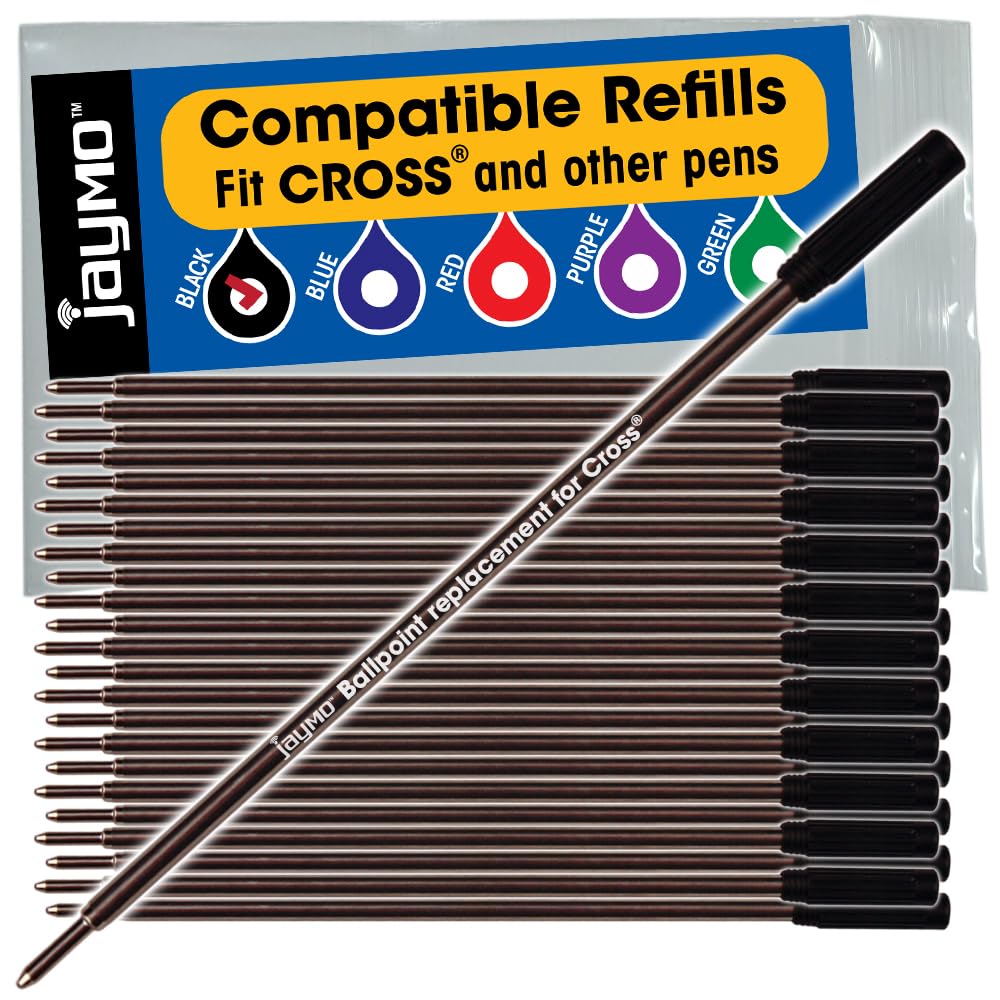 Jaymo Replacement for Cross 8513 - Measures 4.563 in / 116 mm Long - Ballpoint Pen Refill - 24 Black