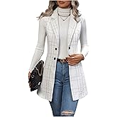 GORGLITTER Women's Tweed Plaid Long Blazer Vest Sleeveless Trendy Fall Business Casual Dressy Work Blazer Jackets 2025