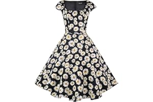 PUKAVT Women's Cocktail Party Dress Cap Sleeve 1950 Retro Swing Dress with Pockets