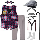 Z-Shop Old Man Costume for Kids 100 Days of School Costume Grandpa Outfit Vest and Pants for Boy