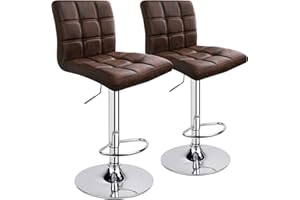 Leopard Outdoor Products Modern Square PU Leather Adjustable Bar Stools with Back, Set of 2, Counter Height Swivel Stool (Retro Brown)