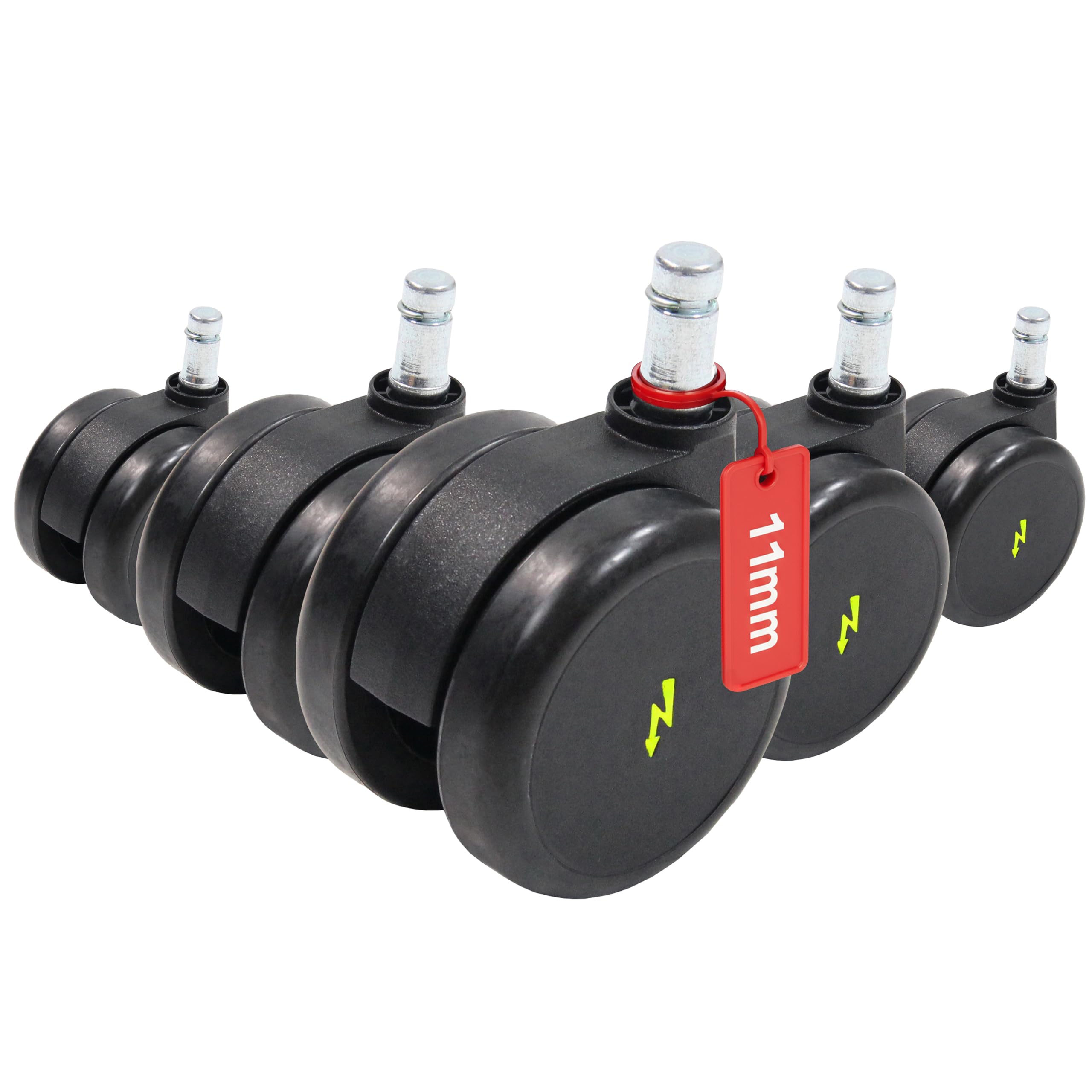 hjh OFFICE 619046 5X Electric Conductive Castors 11 x 65 mm Office Chair Wheels for Hard Floors | Static Prevention Black