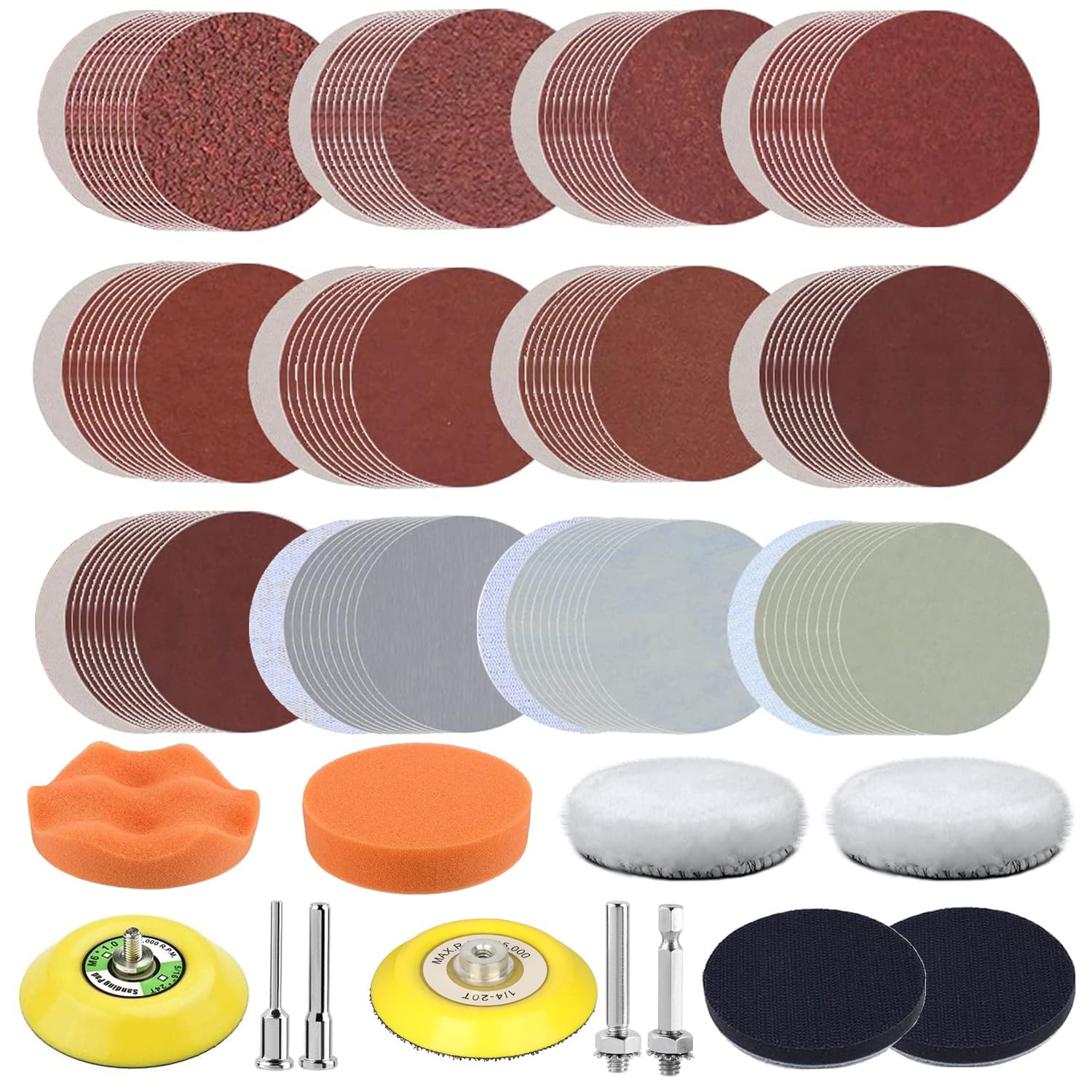 Photo 1 of 3 Inch Sanding Disc Car Headlight Restoration Kit, 120 Pcs Hook and Loop Wet Dry Sandpaper 60 to 10000 Grits Drill Polishing Buffing Pads Sponge with Rotary Tools for Car Metal Wood Glass