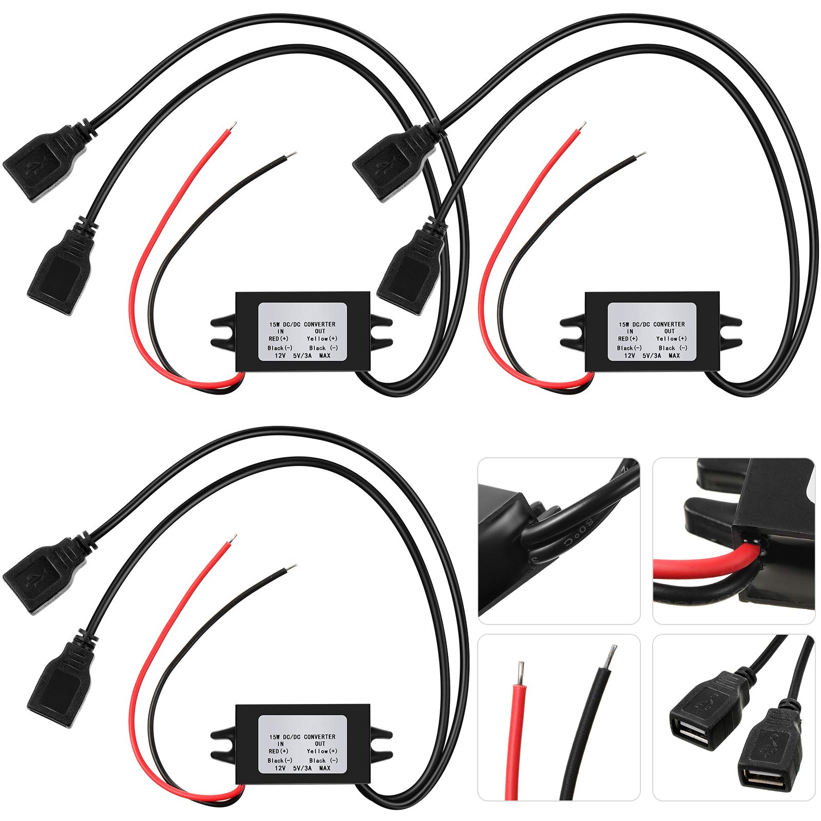 Photo 1 of 2 Pieces DC Converter 12v to 5v 3a 15w DC Buck Module, Reduced Voltage Regulator Car Power Converter Output Power Adapter (Double USB Interface)