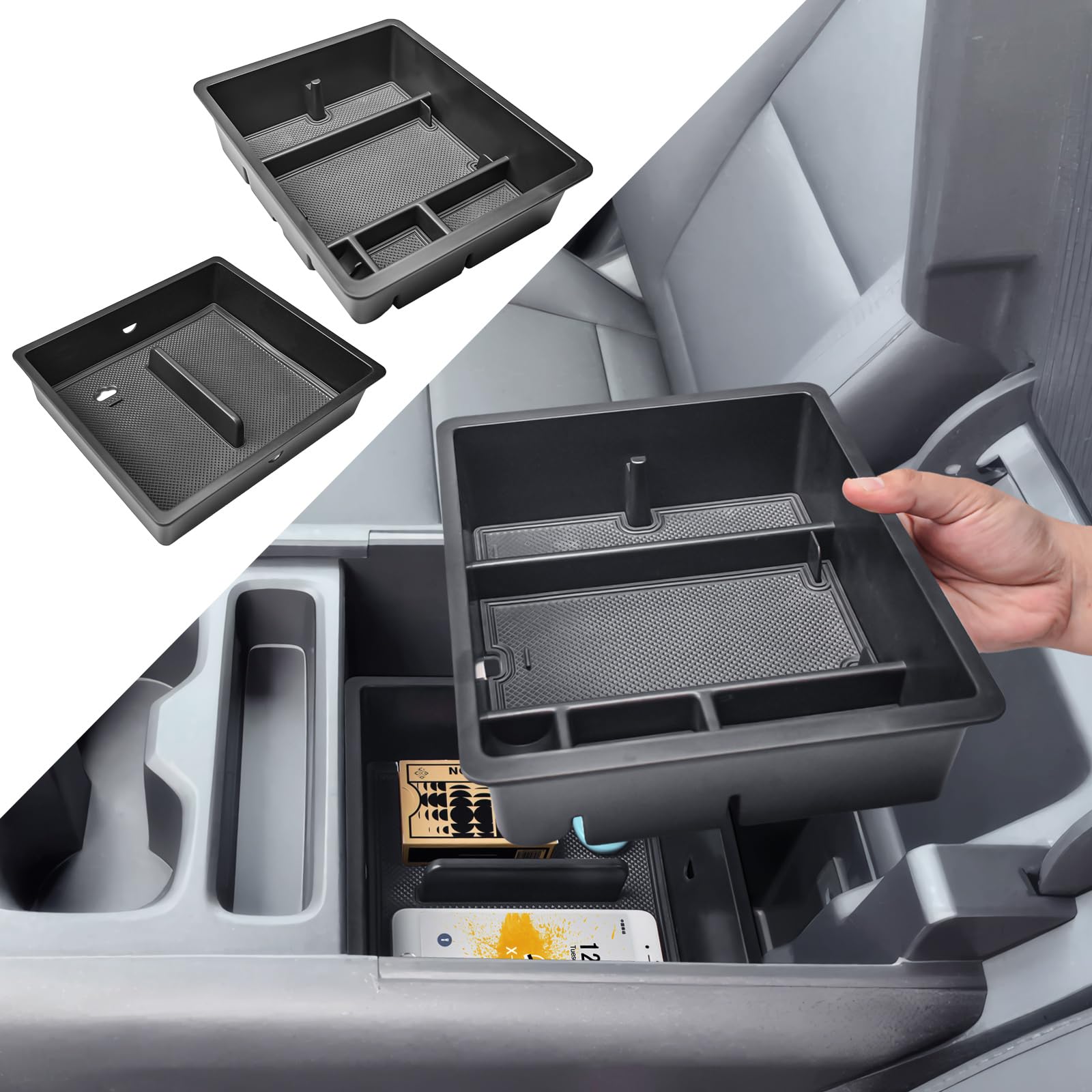 Photo 1 of 2PCS Rear Center Console Organizer Tray Compatible with 2024 2025 Chevy Silverado EV Work Truck (WT) & 2024 2025 GMC Sierra EV Accessories, Silverado/Sierra EV Three-Layer Armrest Storage Solution