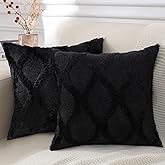 decorUhome Spring Throw Pillow Covers 18x18 Inch Set of 2, Soft Plush Faux Fur Wool Black Accent Couch Pillow Covers for Modern Farmhouse Bed Sofa Living Room