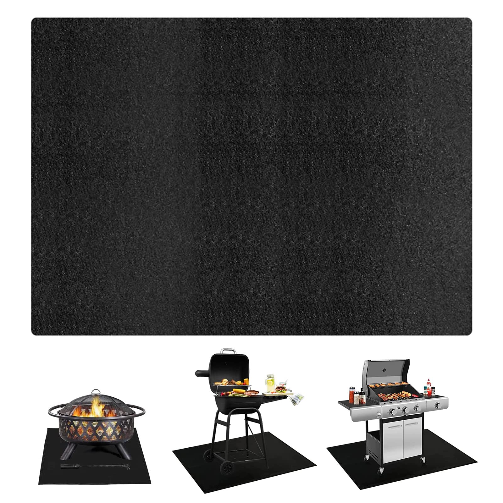 Fire Pit Heat Proof Rectangle Mat for Outdoor Patio Deck Grass Lawn Protection - Folding and Portable 3 Layer Large Heat Shield Grill Fireproof Mat BBQ Camping Bonfires Utensils - Black 183*99cm
