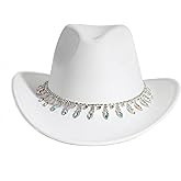 MTKCM Women Rhinestone Cowboy Hat Wide Brim Felt Cowgirl Hats Shiny Party Wedding Hat