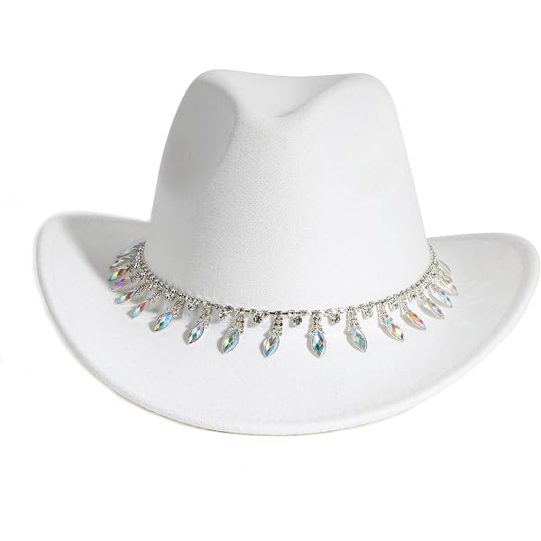 4864 Cowboy Hats For Women- Wide Brim Felt Western Cowgirl Hat Cowboy Hat for Women Feather Rhinestone Tseled Wide Brim  main image 3