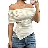 Floerns Women's Off Shoulder Sleeveless T Shirt Ruched Asymmetrical Hem Tee Tops