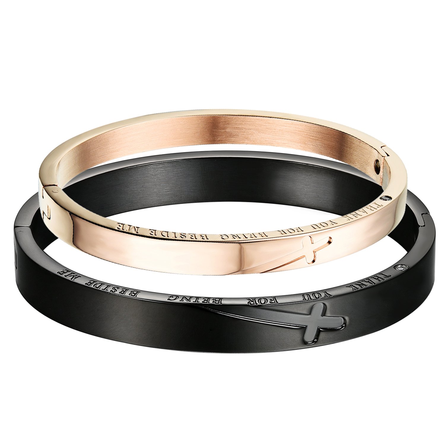 Oidea Couples Thank You for Being Beside me Stainless Steel Cross Charm Bangle Cuff Bracelet for Valentines Day Gifts with Gift Bag