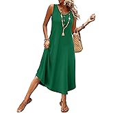 WIHOLL Summer Dresses for Women 2026 Button Front Sleeveless Casual Midi Dress Beach Vacation Sundresses with Pockets