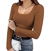 IN'VOLAND Plus Size Womens Long Sleeve Scoop Neck Ribbed Knit T-Shirt Fitted Casual Basic Tops