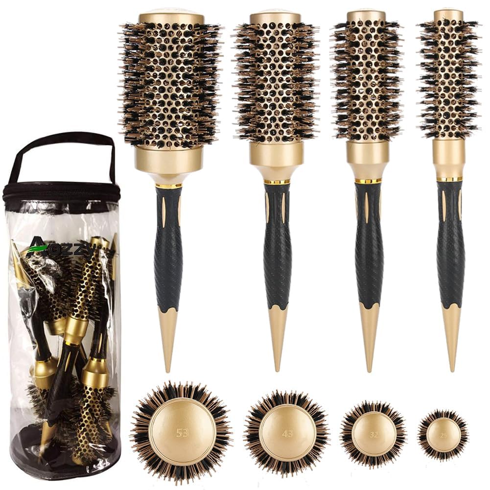 Aozzy Round Hair Brush for Blow Drying Professional Pottery Lonic Barrel Hair Styling Curling/Straight Women Boar Bristle Hairbrush Round Set
