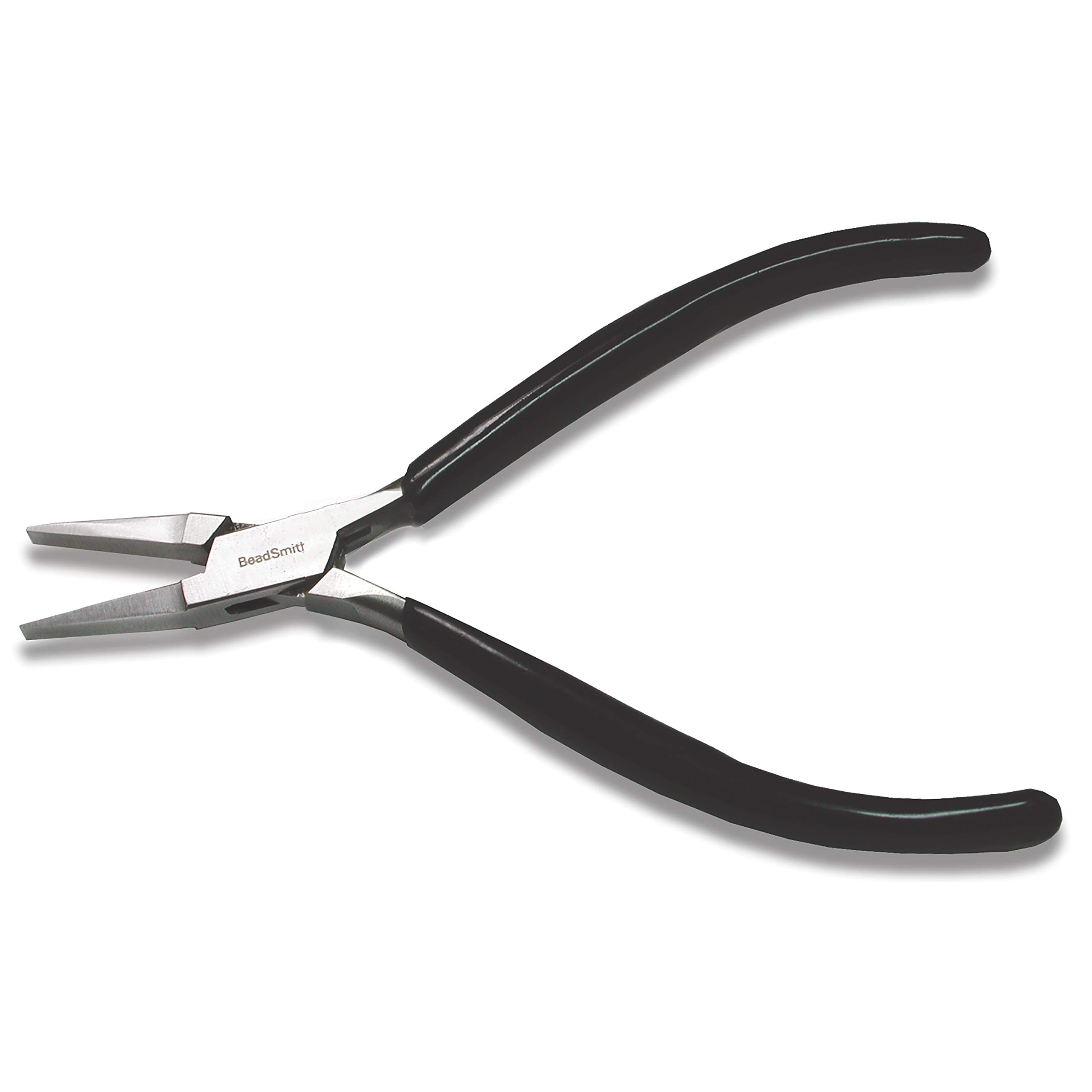 The Beadsmith Flat Nose Pliers, 4.5 inches (115mm) with Polished Steel Head, Black PVC Comfort Grip Handle Without a Spring, Tool