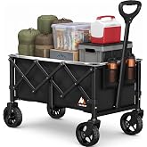 Collapsible Wagon Cart with Wheels &amp; Reflective Stripe 280lbs Heavy Duty | Instant pull-up folding design, durable steel frame, smooth 360-degree all-terrain wheels, compact storage utility wagon