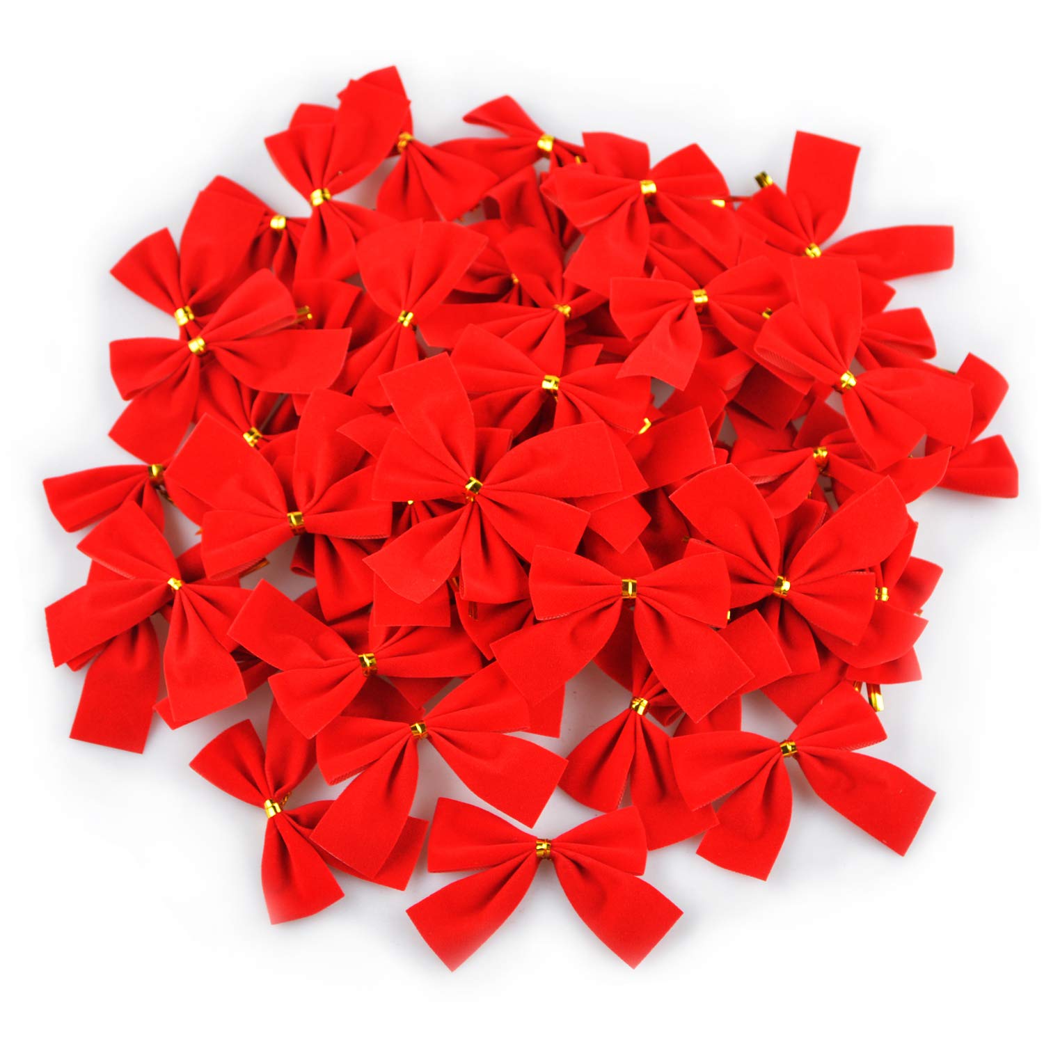 GL-Turelifes 60pcs Christmas Tree Bows Mini Red Velvet Bowknot 2.5’’ Xmas Tree Ornaments Party Gift DIY décor