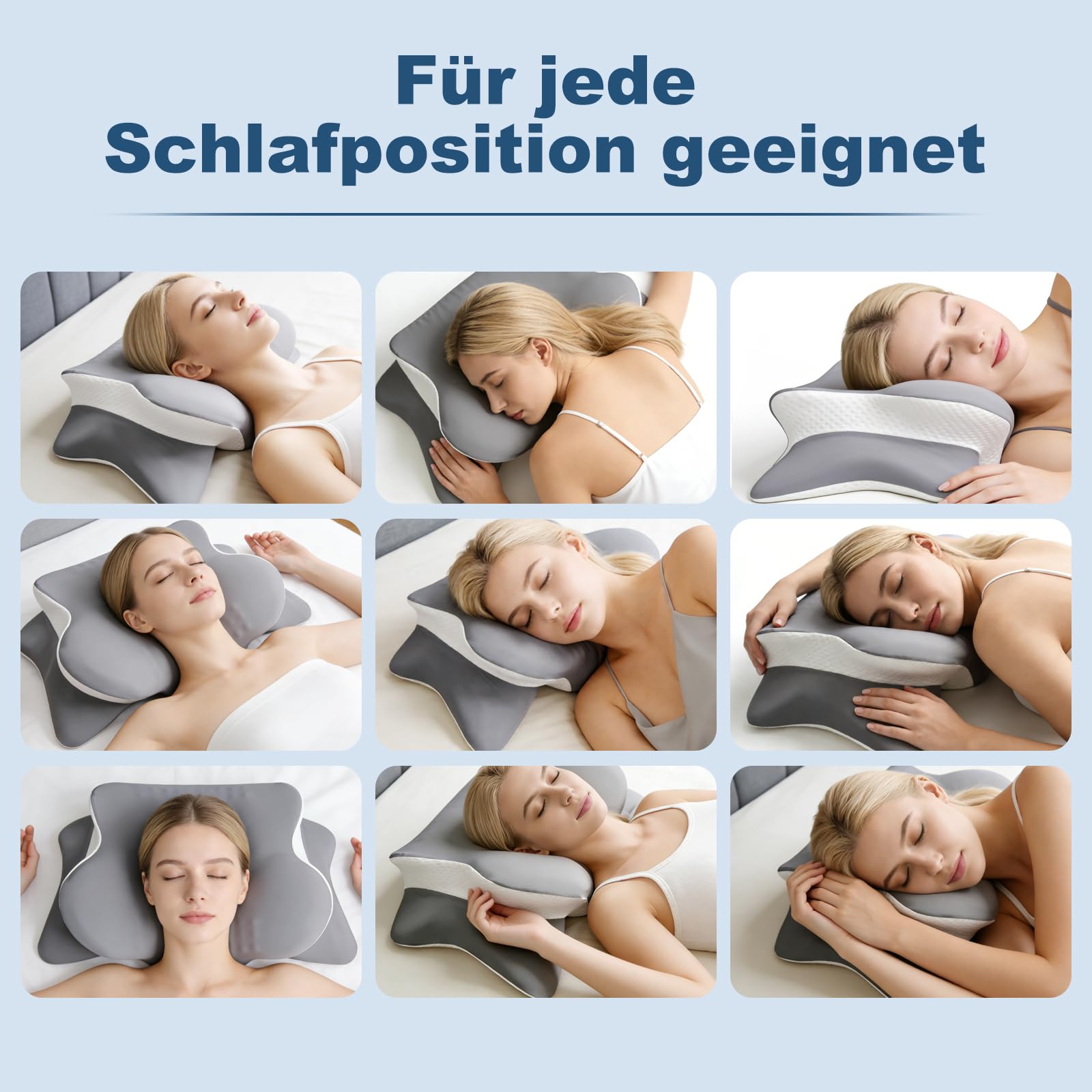 Nackenkissen Kopfkissen, Nackenstützkissen mit 3D-Nackenstütze, CertiPUR-US & OEKO-TEX zertifiziert, Seitenschläferkissen mit Atmungsaktivem Waschbarem Bezug, für Seiten-, Rücken- & Bauchschläfer 3
